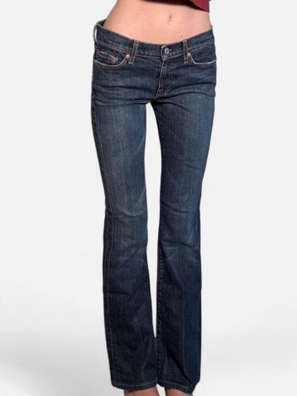 Original Y2K 7 For All Mankind Dark Blue Low Rise Flare Jeans
